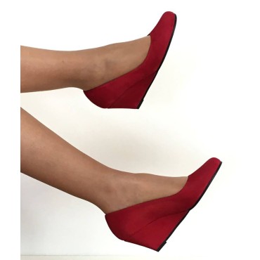 Chaussures compensées cuir daim, rouges, Yves de Beaumond, petites pointures, Thaïs, 4079