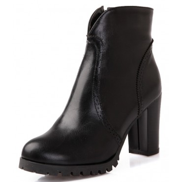 Bottines, aspect cuir lisse, talon 8 cm, noires, femmes, petites pointures, Texas