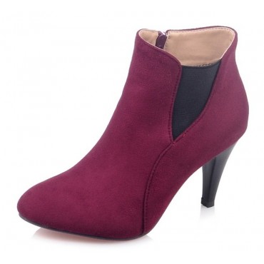 Bottines, bouts pointus, aspect daim, bordeaux, talons 8 cm, Kazan