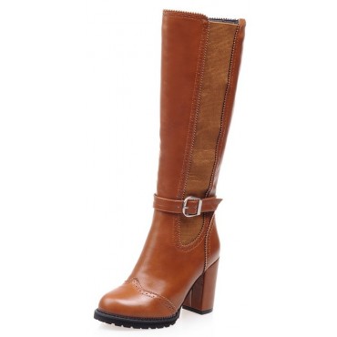 Bottes aspect cuir lisse, marrons, talon 8,5, femmes petites pointures, Michaella