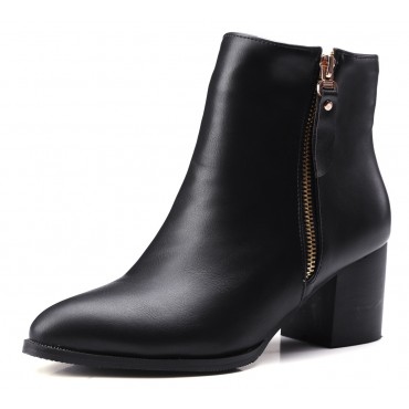 Bottines noires, aspect cuir mate, bouts pointus, Petits talons 6 cm, femmes petites pointures, Olinda