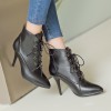 Bottines aspect cuir mate noires, lacets, hauts talons de 9 cm, bouts pointus, femmes petites pointures, Zima