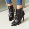 Bottines aspect cuir mate noires, lacets, hauts talons de 9 cm, bouts pointus, femmes petites pointures, Zima