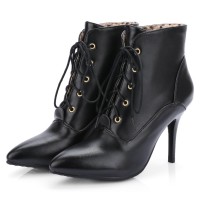 Bottines aspect cuir mate noires, lacets, hauts talons de 9 cm, bouts pointus, femmes petites pointures, Zima