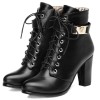 Bottines aspect cuir mate noires, lacet, talons épais 8.5 cm, femmes petite pointure, Tiver