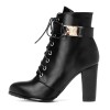 Bottines aspect cuir mate noires, lacet, talons épais 8.5 cm, femmes petite pointure, Tiver