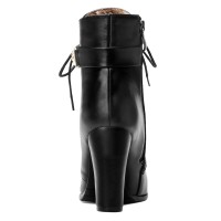 Bottines aspect cuir mate noires, lacet, talons épais 8.5 cm, femmes petite pointure, Tiver