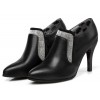 Bottines strass, aspect cuir mate noires, talons 9 cm, Demidon