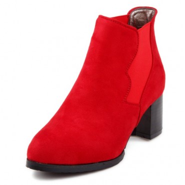 Bottines, aspect daim rouge, femme petite pointure, talon 6 cm, Nytva.