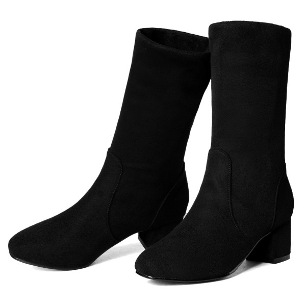 Bottines Femme En Daim Mi-mollet - Bout Rond, Lacets, Semelle Souple, Confortables Pour Automne/hiver