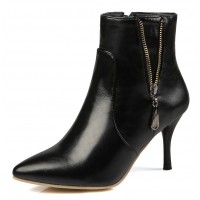 Bottines noires, aspect cuir mate, bouts pointus,hauts talons 8,5 cm, femmes petites pointures, Ardon