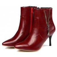 Bottines bordeaux, aspect cuir mate, bouts pointus,hauts talons 8,5 cm, femmes petites pointures, Ardon