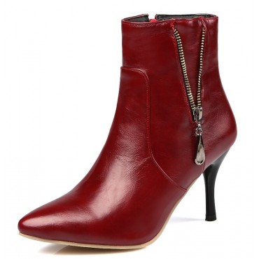 Bottines bordeaux, aspect cuir mate, bouts pointus,hauts talons 8,5 cm, femmes petites pointures, Ardon