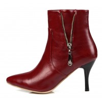 Bottines bordeaux, aspect cuir mate, bouts pointus,hauts talons 8,5 cm, femmes petites pointures, Ardon