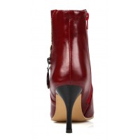 Bottines bordeaux, aspect cuir mate, bouts pointus,hauts talons 8,5 cm, femmes petites pointures, Ardon