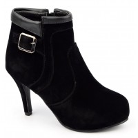 Bottines noires plateforme, aspect daim, talons 8,5 cm, plateau 1,5 cm, femme petite pointure, Volga. 