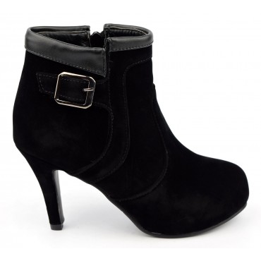 Bottines noires plateforme, aspect daim, talons 8,5 cm, plateau 1,5 cm, femme petite pointure, Volga. 