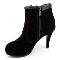 Bottines noires plateforme, aspect daim, talons 8,5 cm, plateau 1,5 cm, femme petite pointure, Volga. 