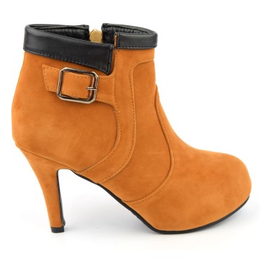 Bottines miel plateforme, aspect daim, talons 8,5 cm, plateau 1,5 cm, femme petite pointure, Volga. 