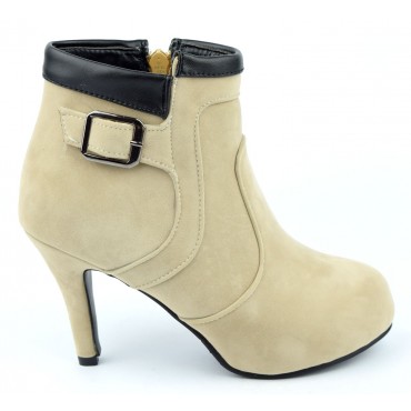 Bottines beiges plateforme, aspect daim, talons 8,5 cm, plateau 1,5 cm, femme petite pointure, Volga. 