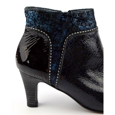 Bottines cuir, noire et bleu, talons 6.5 cm, femmes petites pointures, Un Tour en Ville, Mefaq.