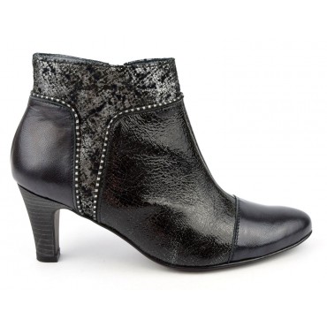 Bottines cuir, noire et gris, talons 6.5 cm, femmes petites pointures, Un Tour en Ville, Mefaq.