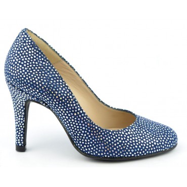 Escarpins Cuir mate Brenda Zaro, bleu marine, strass, Talon 8 cm, Elem