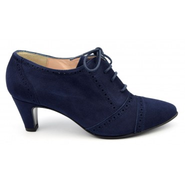 Bottines, Richelieu, cuir daim, bleu marine, Yves de Beaumond, femmes petites pointures, Cambridge, MI-211