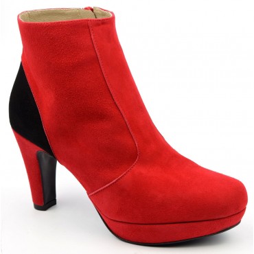 Bottines plateforme, cuir daim, rouge, Brenda Zaro, petites pointures, F97510, Lady