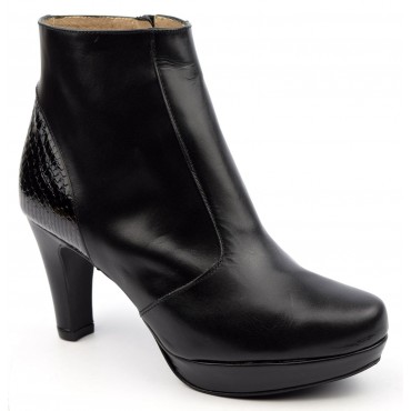 Bottines plateforme, cuir mate, noire, Brenda Zaro, petites pointures, F97510, Lady