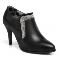 Bottines strass, aspect cuir mate noires, talons 9 cm, Demidon