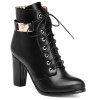 Bottines aspect cuir mate noires, lacet, talons épais 8.5 cm, femmes petite pointure, Tiver