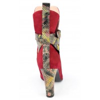 Bottines cuir daim, rouges, brides motif serpent, Yves de beaumond, MI-415, Kingswood