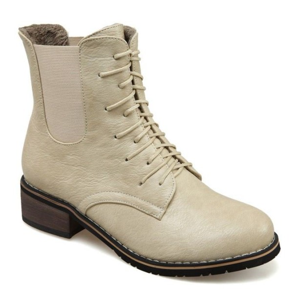 Bottines lacets, petits talons 3.5 cm, aspect cuir mate, beige crème, femmes petites pointures, Salvador