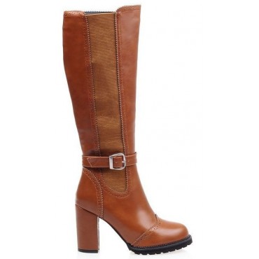 Bottes aspect cuir lisse, marrons, talon 8,5, femmes petites pointures, Michaella