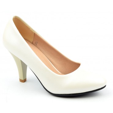 Escarpins aspect cuir mate, beige nacré, talons 8 cm, Vahe