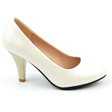 Escarpins aspect cuir mate, beige nacré, talons 8 cm, Vahe