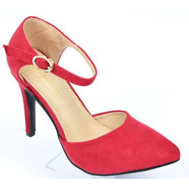 Escarpins petites pointures, aspect daim, brides, talons 9 cm, rouges, Betty