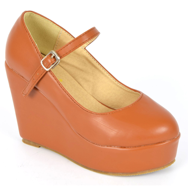 pamper Variety Application Sapatos femininos Megane, de tamanho pequeno em cunha, com alça marrom,