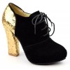 Bottines aspect daim noire, talon pailleté doré Jessica