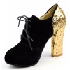 Bottines aspect daim noire, talon pailleté doré Jessica