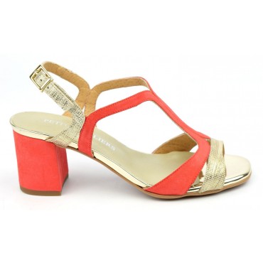 Sandales cuir daim, Corail, Macha, F2056, Brenda Zaro