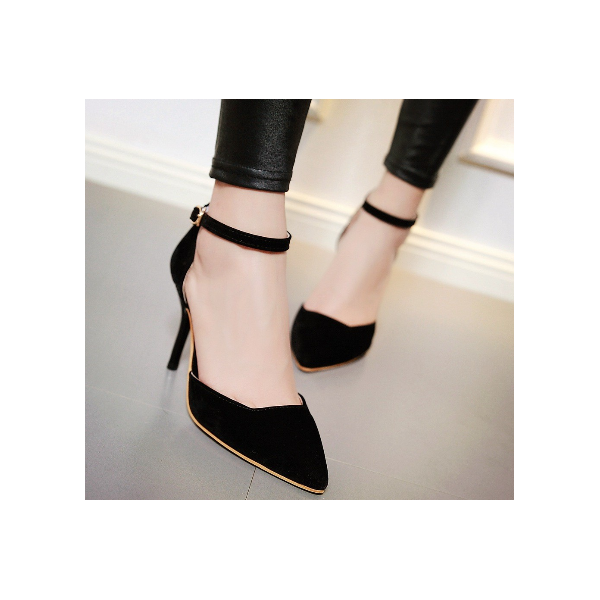 Escarpin Talon Aiguille Aspect Daim à Trous Et Strass Talon Gris PERLA