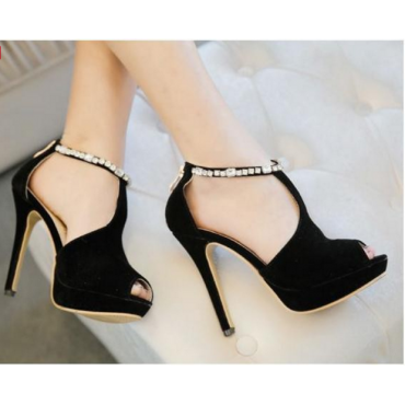 Sandales habillées strass, nubuck, noire, Mainly, femme petite pointure