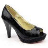 Escarpins peep toe aspect croco verni, noires, bouts ouvert, Jaffa