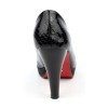 Escarpins peep toe aspect croco verni, noires, bouts ouvert, Jaffa