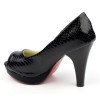 Escarpins peep toe aspect croco verni, noires, bouts ouvert, Jaffa