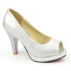 Escarpins peep toe aspect croco verni, argent, bouts ouvert, Jaffa