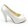 Escarpins peep toe aspect croco verni, argent, bouts ouvert, Jaffa