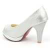 Escarpins peep toe aspect croco verni, argent, bouts ouvert, Jaffa